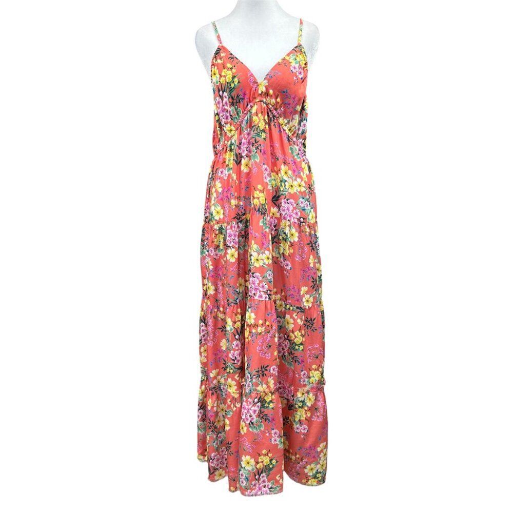 NEW Kut from the Kloth Thea Dress Floral Pockets Tiered Tropical Size L Coral